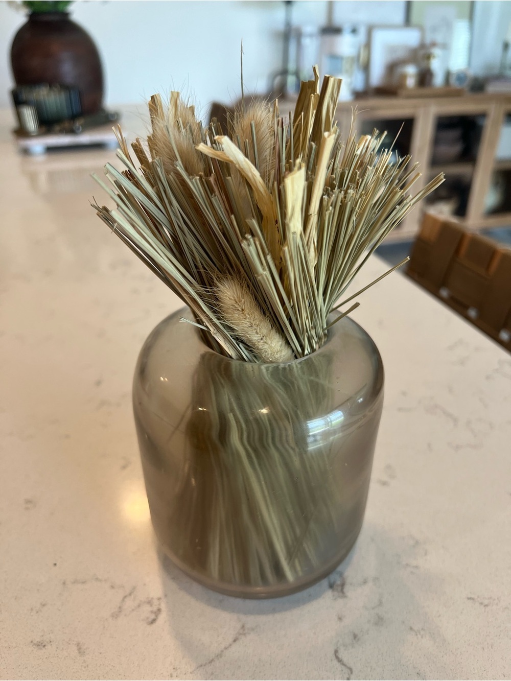 Threshold Smoky Glass Vase with Dried Natural Grasses